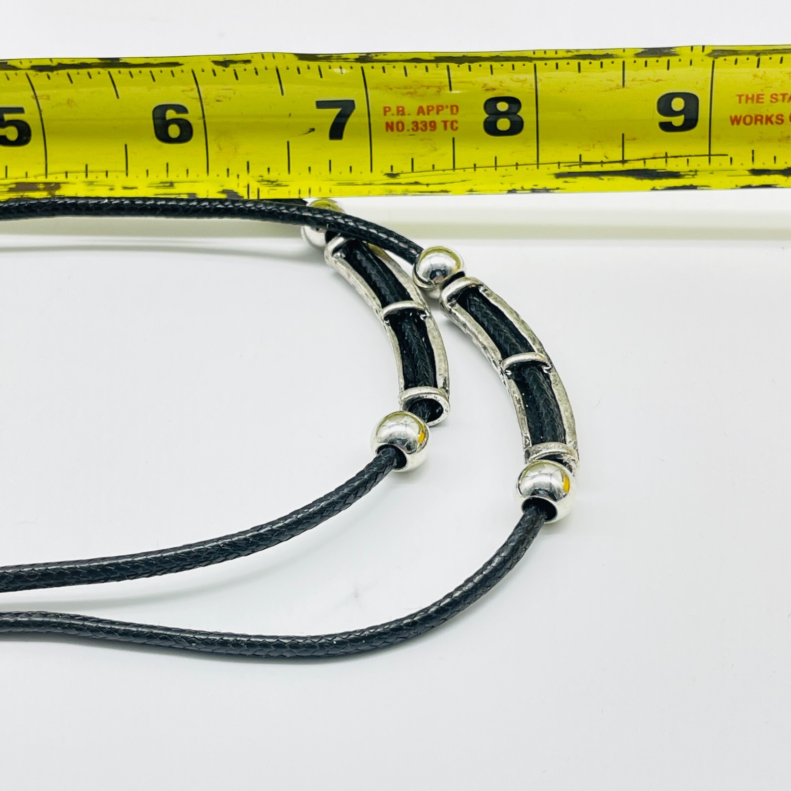 Black Cord Necklace Silver Tone Bar Pendant Layered Statement Necklace