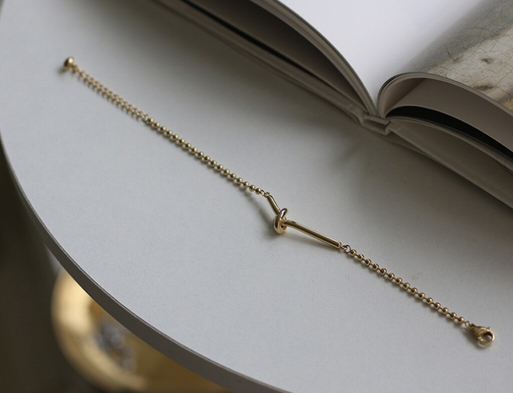 DAINTY Women Girl Titanium Stainless Steel Gold Heart Knot Bar Bracelet 6.5-8.5″