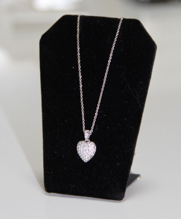 Nadri Silver Tone Pave Crystal Heart Pendant, Chain is 16″ w/ 2″ Extender