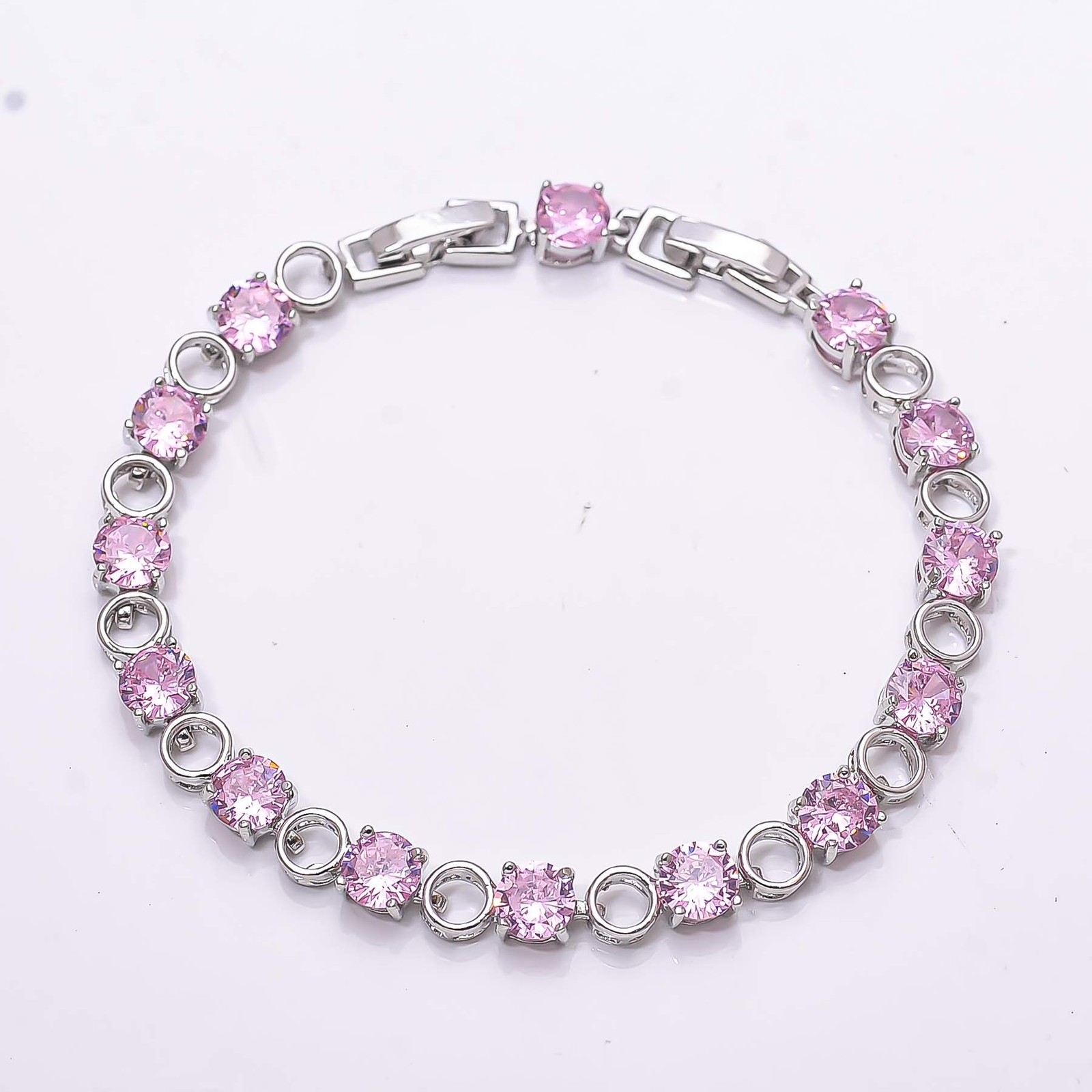 Pink Sapphire Simulated 925 Sterling Silver Tennis Bracelet 7.99″ B_9730_687_16