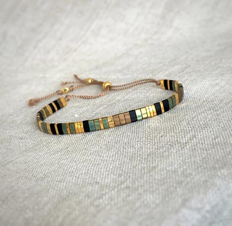 Handmade Miyuki Tila 14k Gold Plated Boho Reiki Adjustable Women’s Bracelet Gift