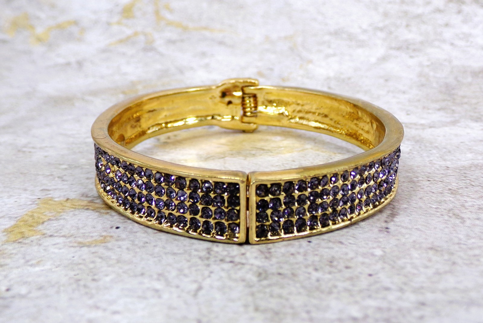 Purple pave crystal bangle bracelet, expands open, crystal on both sides NEW