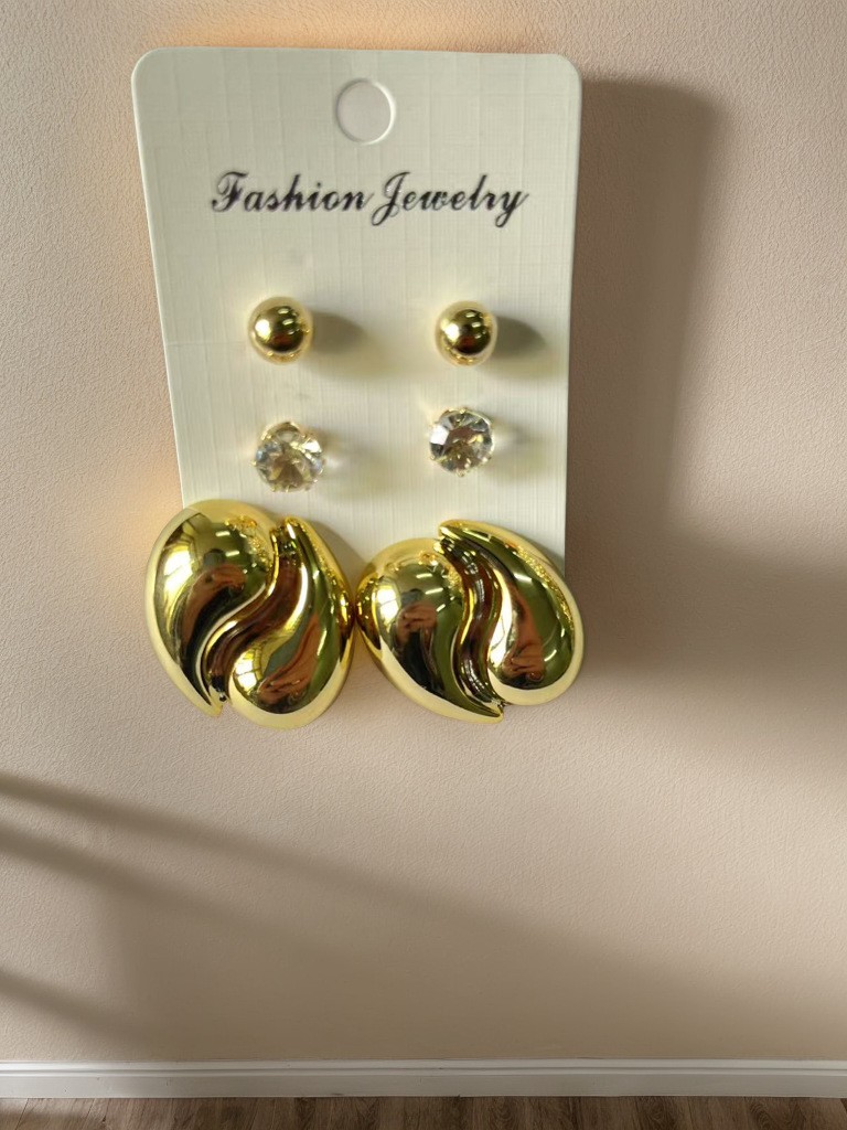 Women’s 2Pcs Silver Gold Tone Metallic Geometric Earrings Fashion Statement
