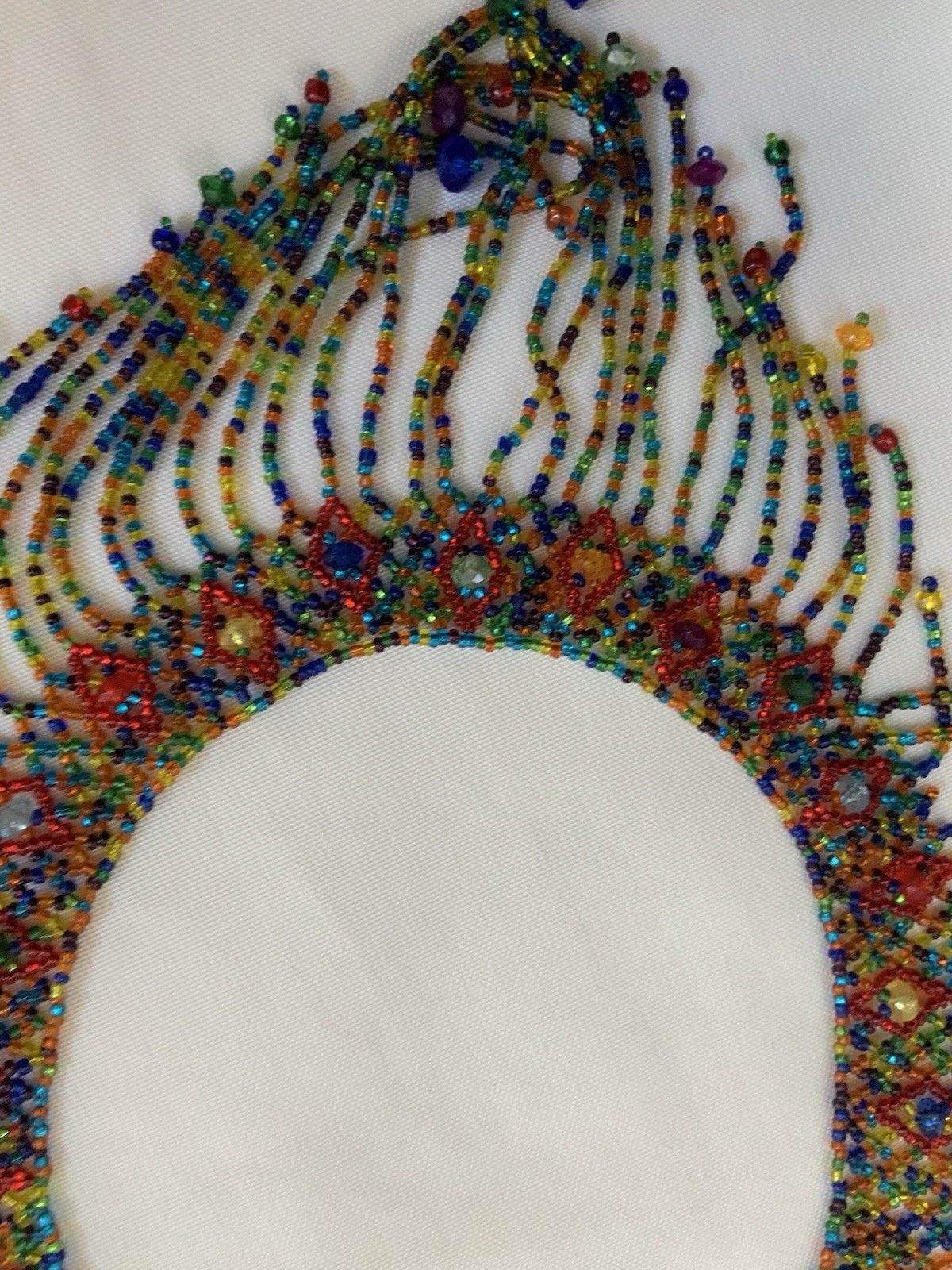 Multicolor Glass Beaded Choker Bib Statement Necklace w/ Fringe Collar