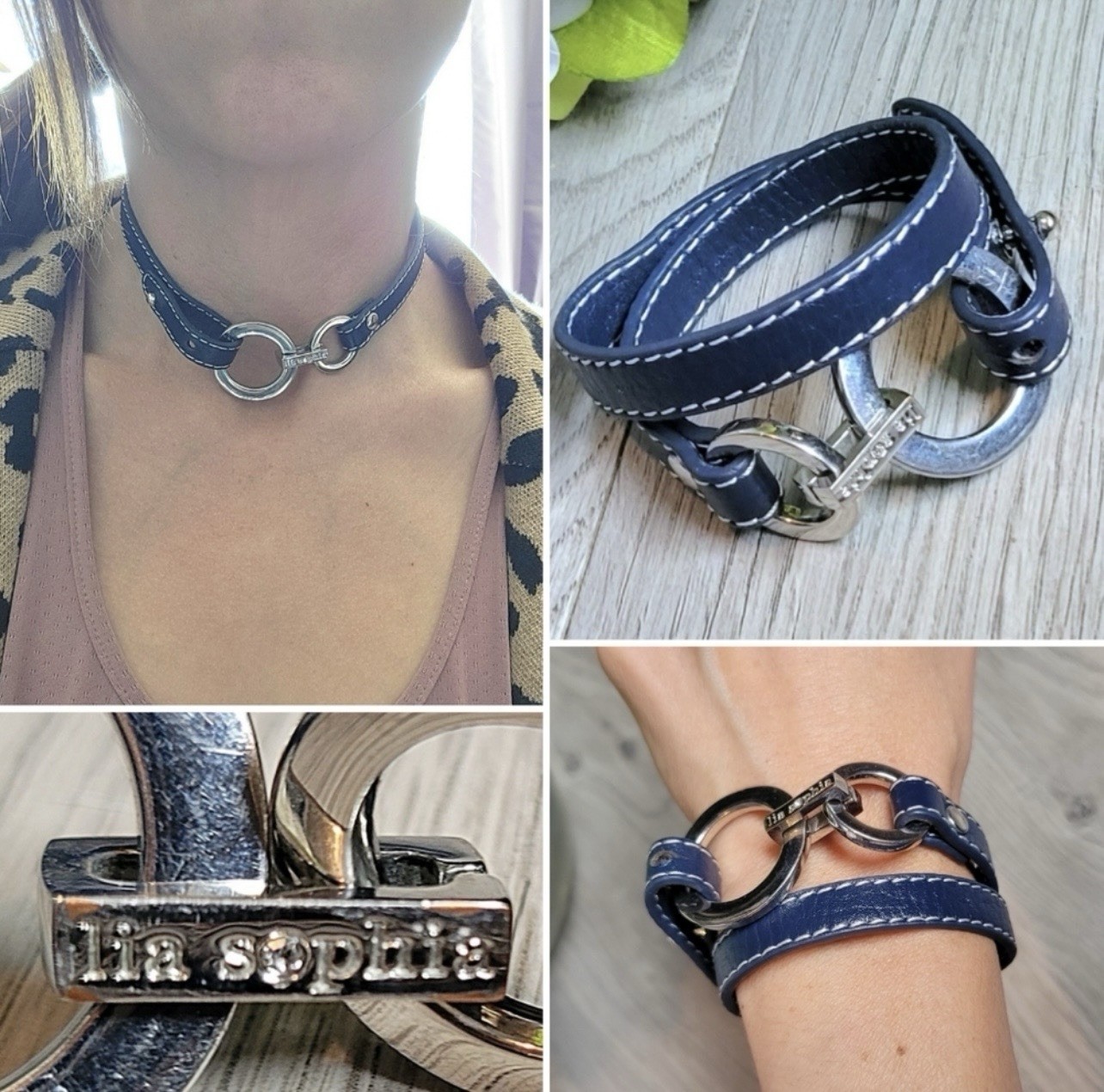 Lia Sophia Blue Faux Leather Wrap Toggle Bracelet Signed Stackable