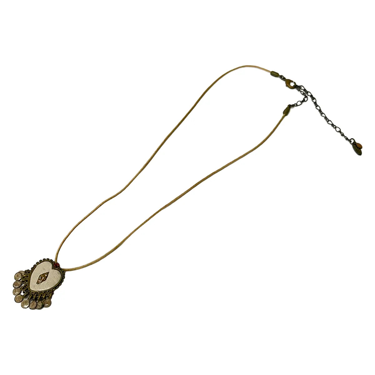 Les Nereides Gold White Multi Hardware Rhinestones Leather Cotton Necklace