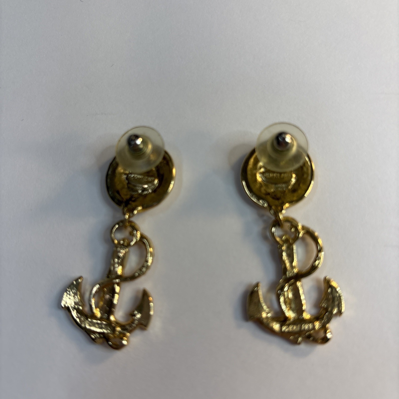 Park Lane Signed Anchor Earrings Pierced White Cream Gold Tone