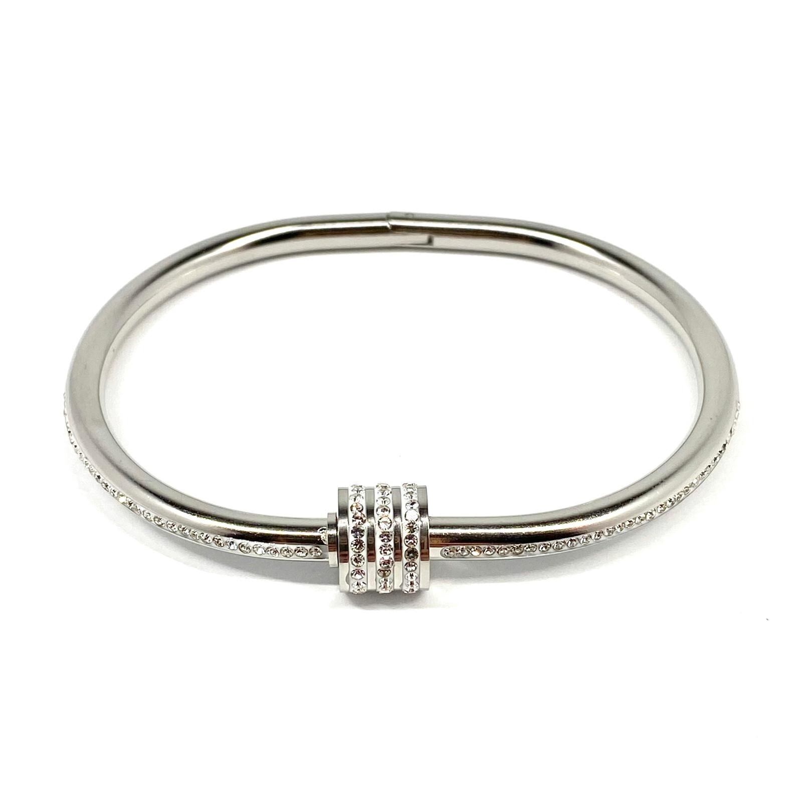 18k Gold Plated Titanium Steel Rhinestone Spinner Cuff Bangle Bracelet Stackable