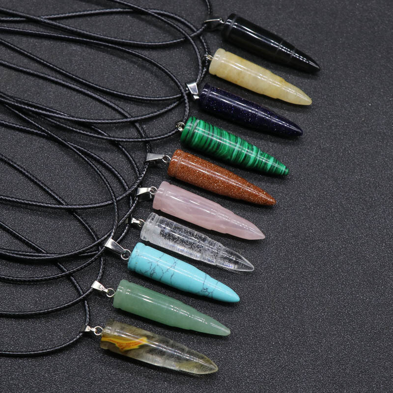 Wholesale 50pcs Natural Mixed Stone Bullet Shaped Pendant Bead Jewelry 40X10mm