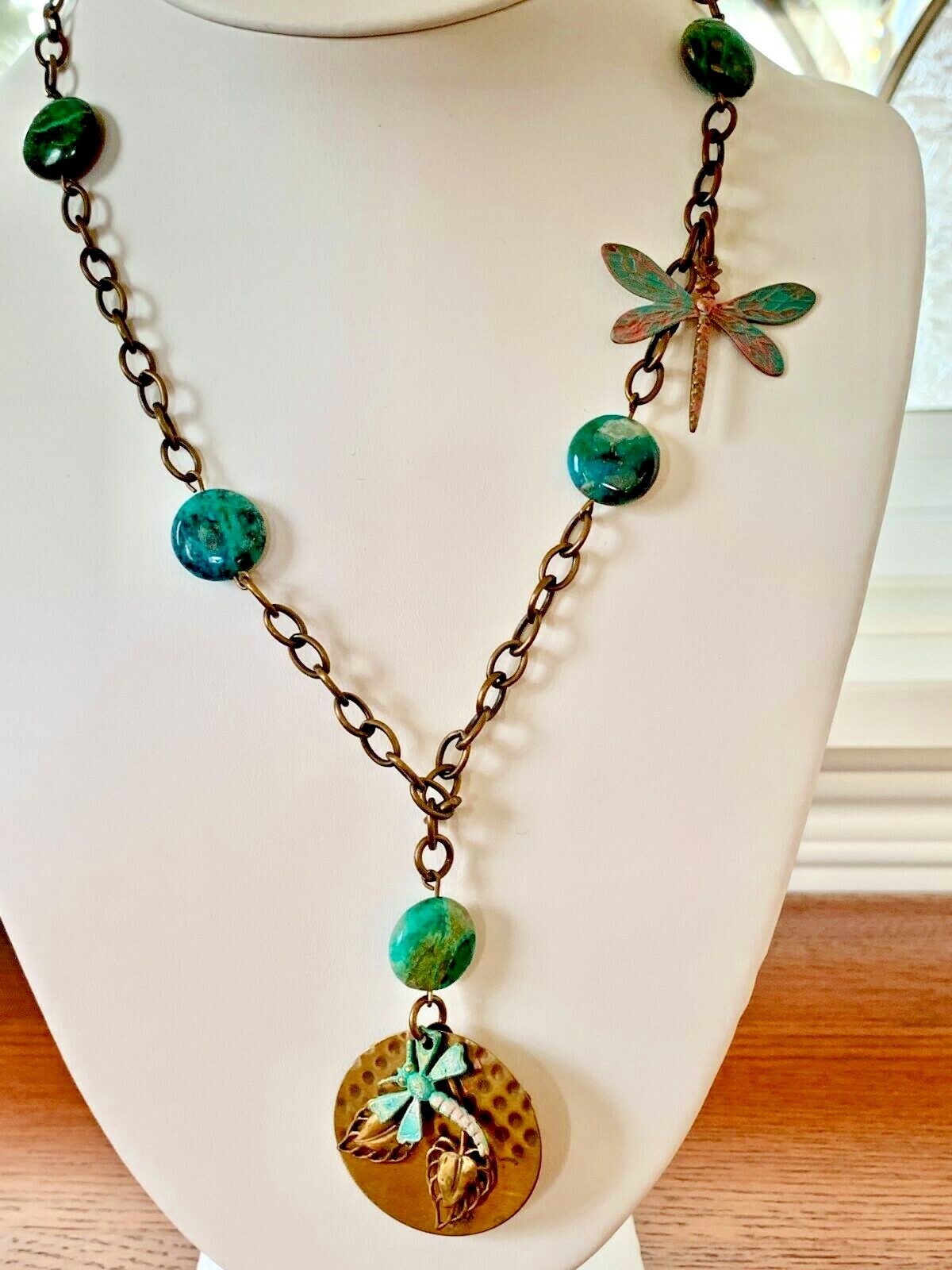 Brass Plated Dragonfly Patina NECKLACE 19 inches (48cm) Estate