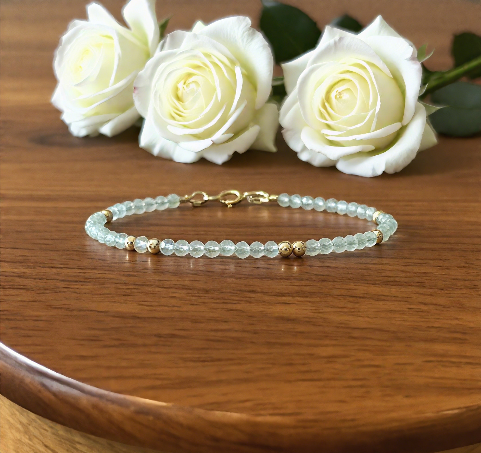Prehnite Healing Crystal Gemstone Dainty Bracelet Minimalist 3mm faceted Beads