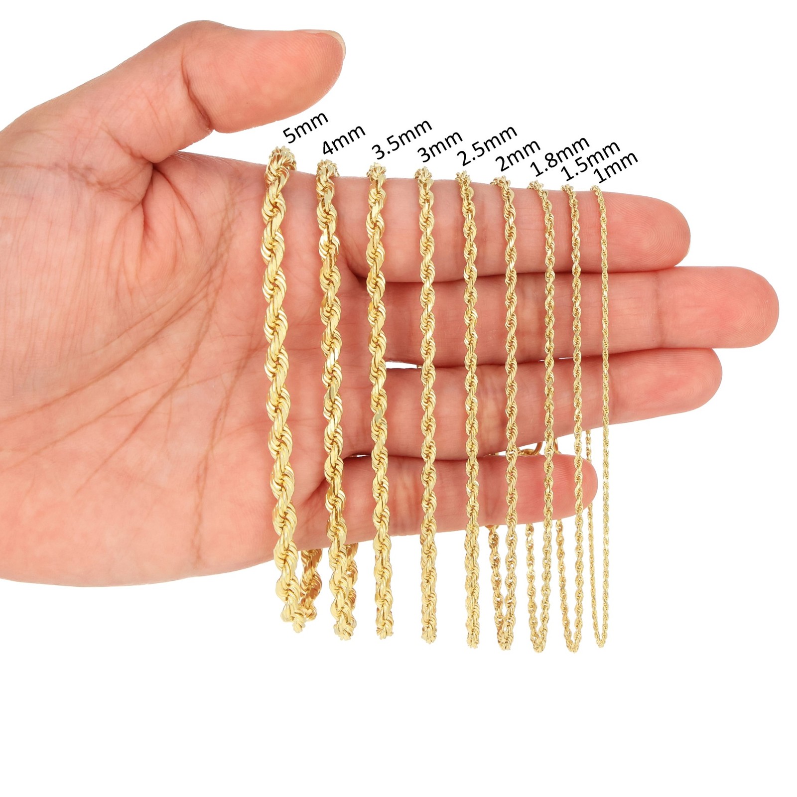14K Yellow Gold 1.5mm-10mm Solid Diamond Cut Rope Chain Bracelet 7″ 7.5″ 8″ 9″