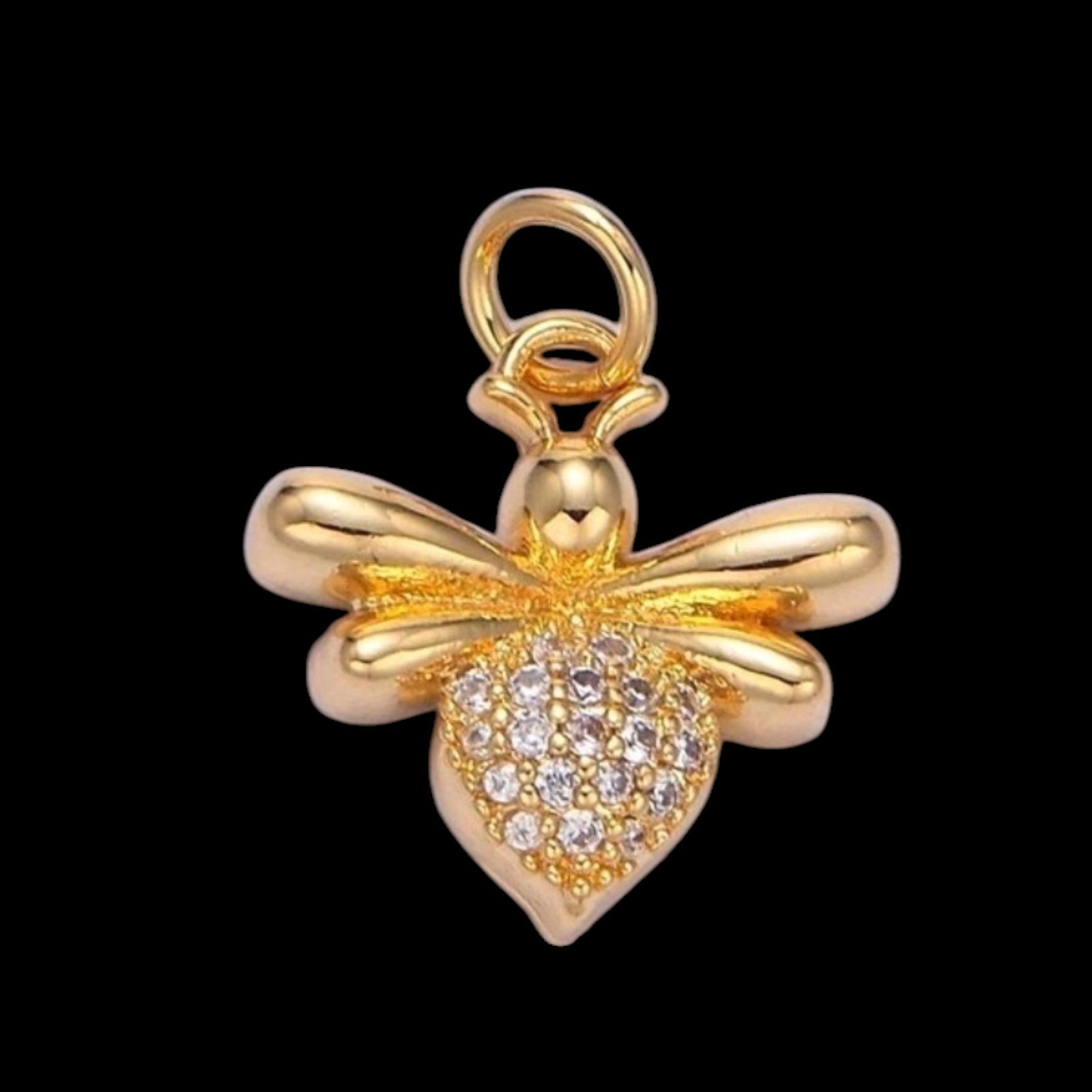 24k Gold Filled Queen Bee Charm, CZ Micro Pave Insect Pendant for DIY Jewelry Ma