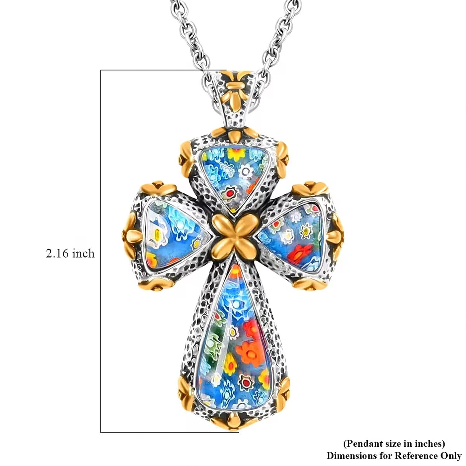 Shop LC Colorful Rainbow Cross Necklace Yellow Gold Black Oxidsized Murano Style