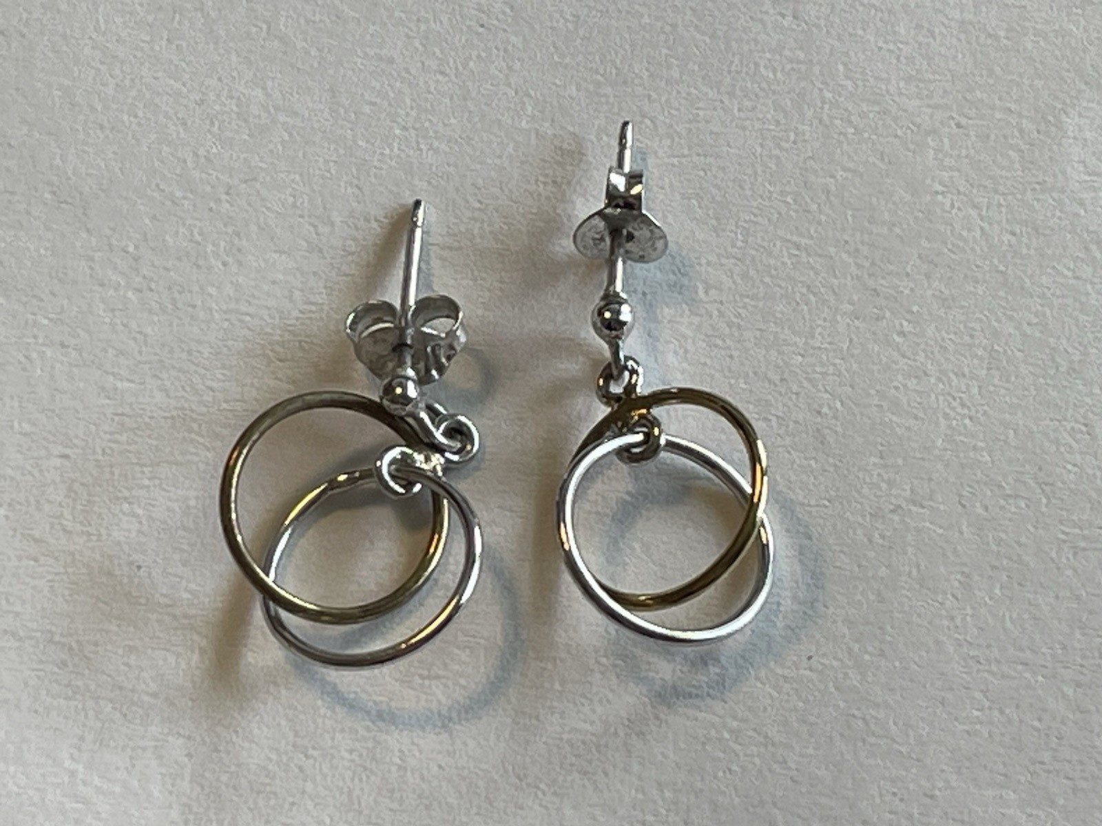 Double Circle Stud Earrings, Mixed Tone, Modern Minimalist .75″ D353