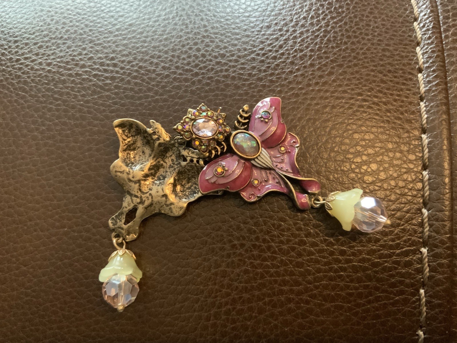 Museum Art Deco Butterfly Moth Earrings Enamel Crystal Nouveau Antique CZ VTG