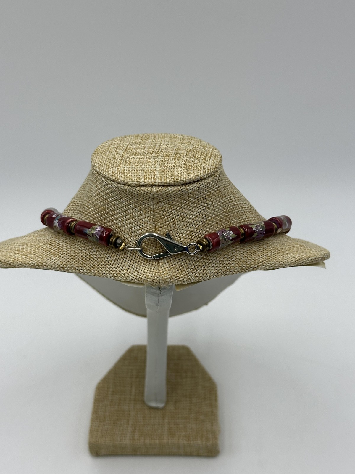 Red Floral Tube Bead Necklace Large White Center Bead Lobster Clasp Jewelry