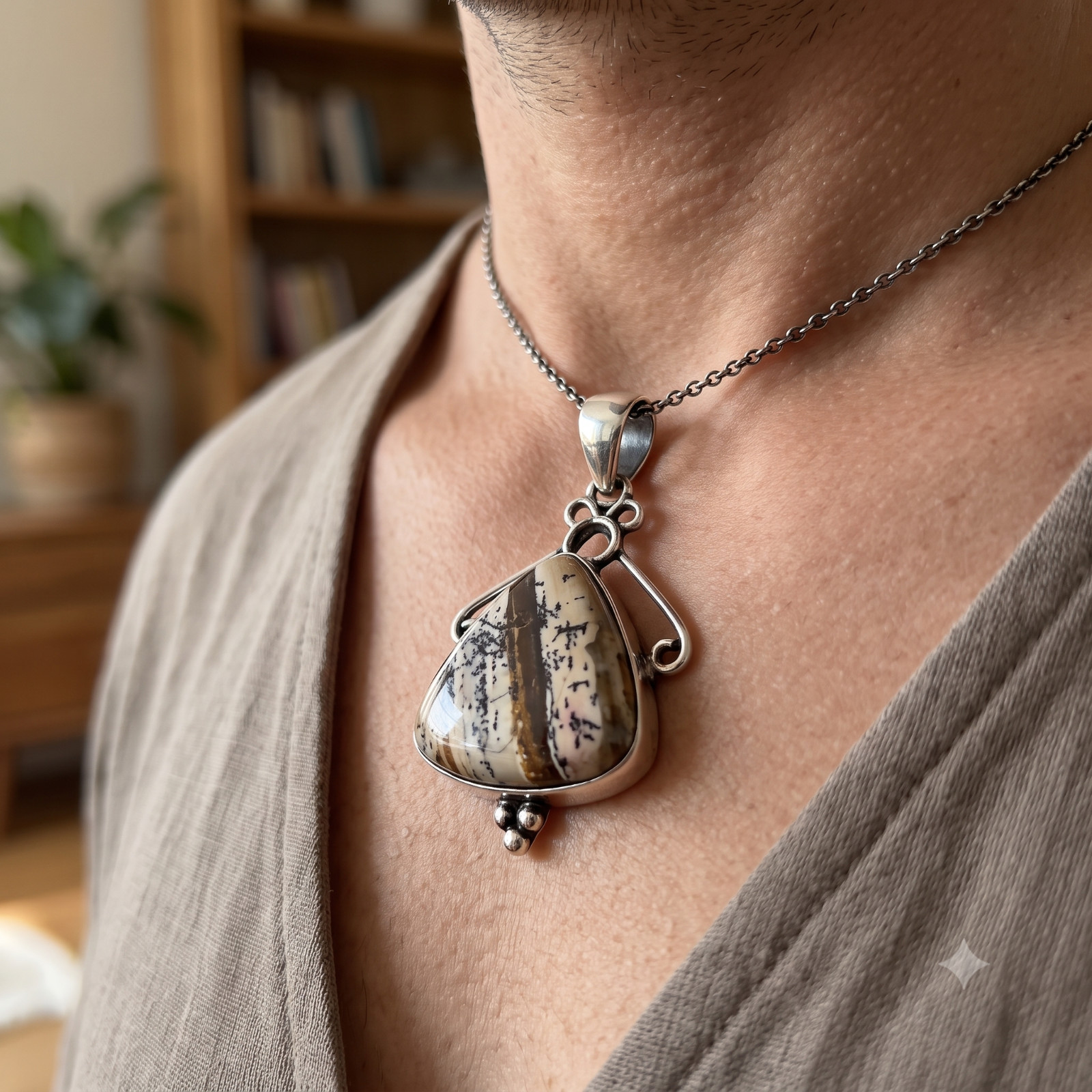 Genuine Cappuccino Jasper New Trendy Channel Set Pendant Sterling Silver Finish