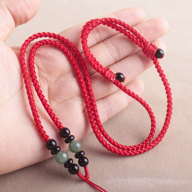 Handmade Jade Cord String Necklace for Pendant with Round Burma Jade Beads