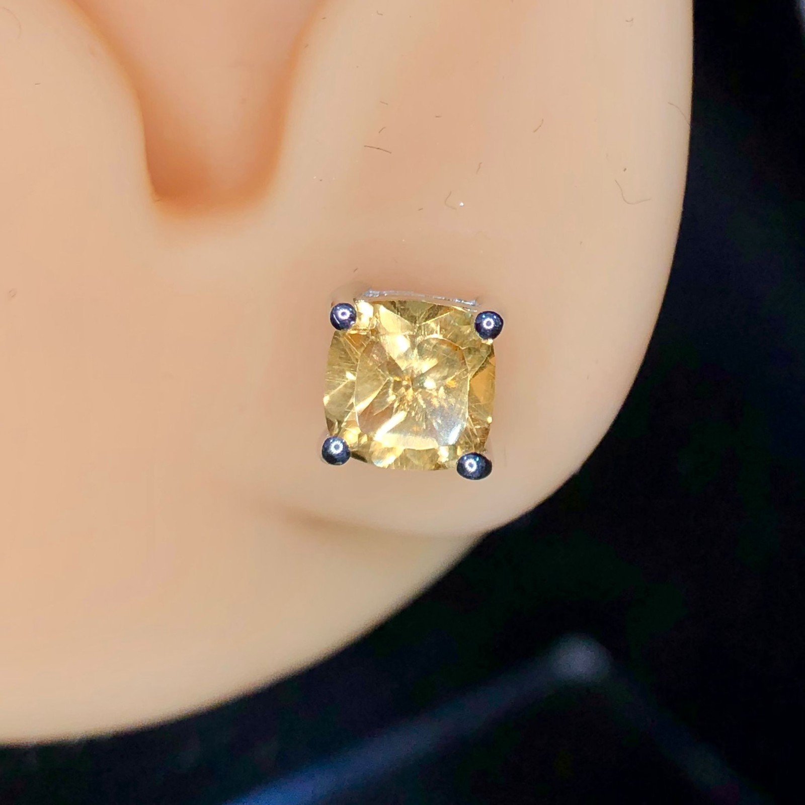 925 Sterling silver Earing Cushion Citrine 6×6 MM Natural Gemstone Jewelry