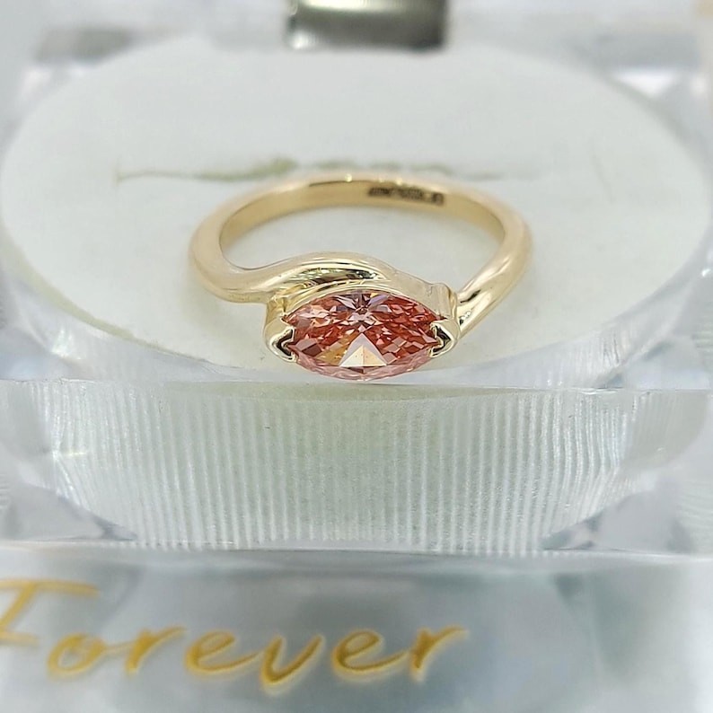 Pink Marquise Cut CZ Diamond Engagement Ring Solitaire Half Bezel Set Jewelry