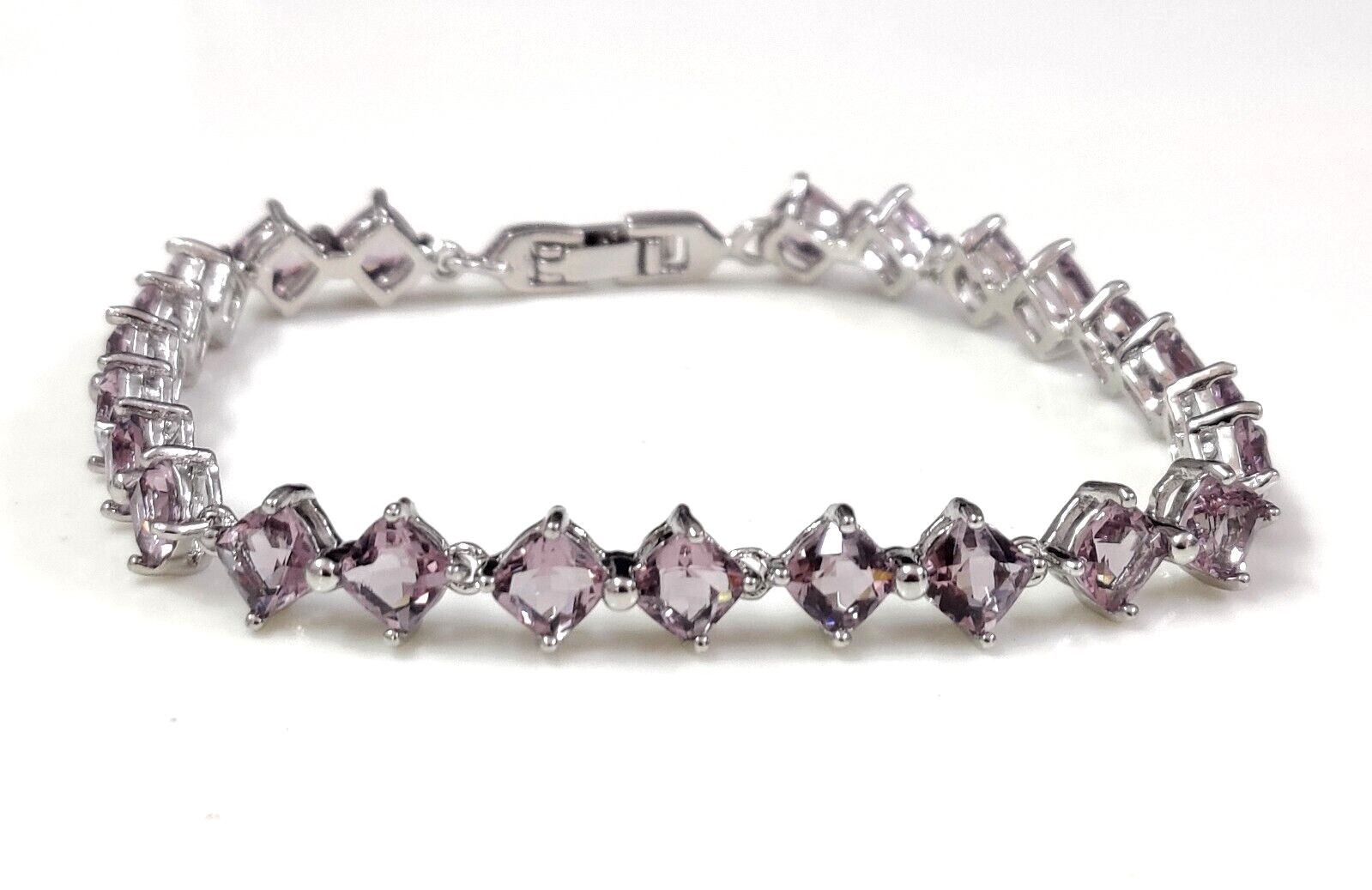 Rare Pink Amethyst Quartz Square Cut Showstopper Jewelry Tennis Bracelet 7″