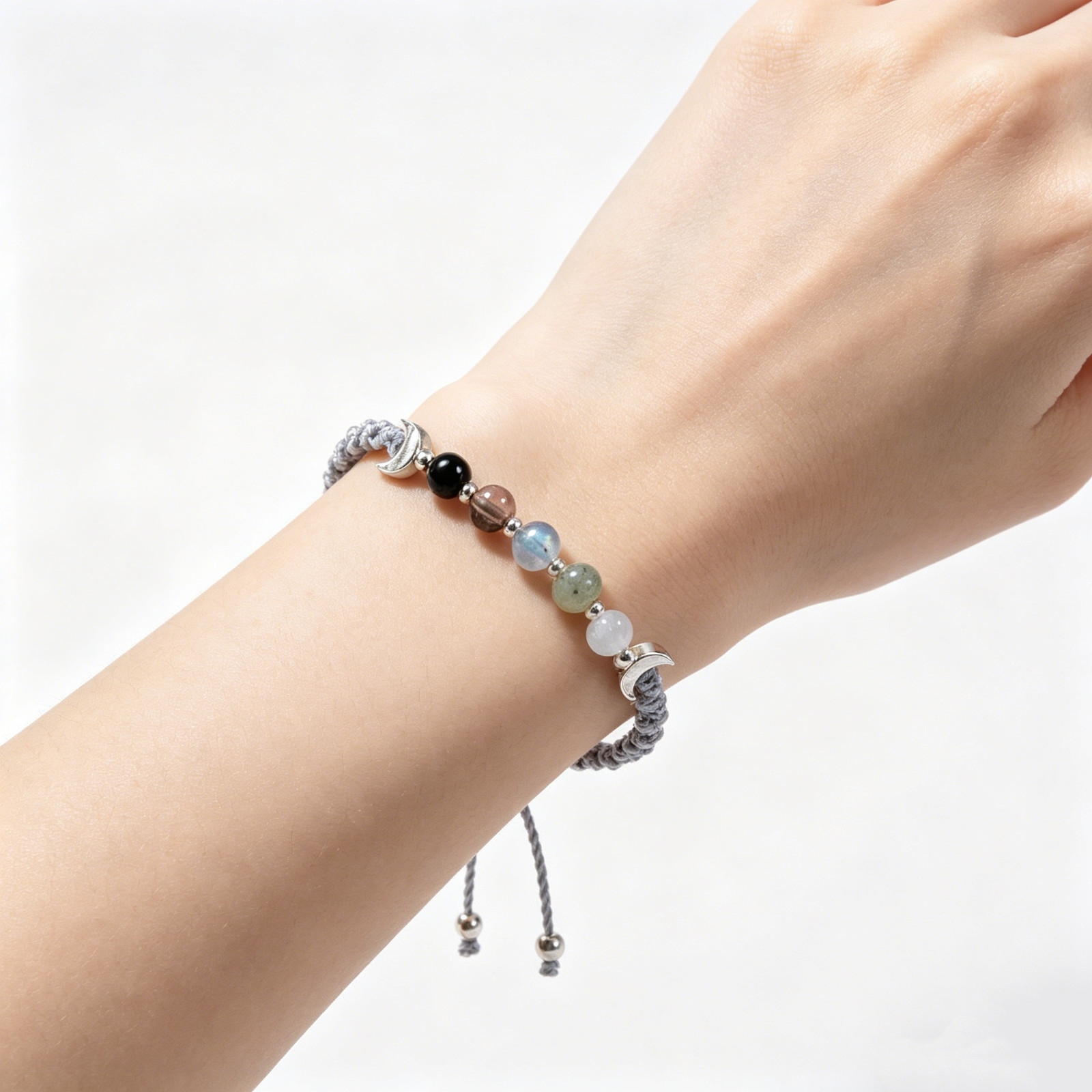 Moon Phase Crystal Bracelet Adjustable Woven Cord Healing Protection Jewelry