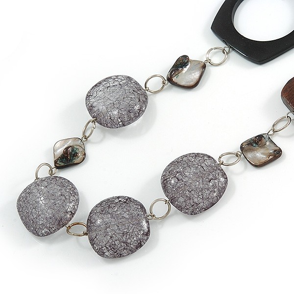 Brown/ Grey Acrylic Wood Bead Black Cord Cotton Necklace – 74cm Long