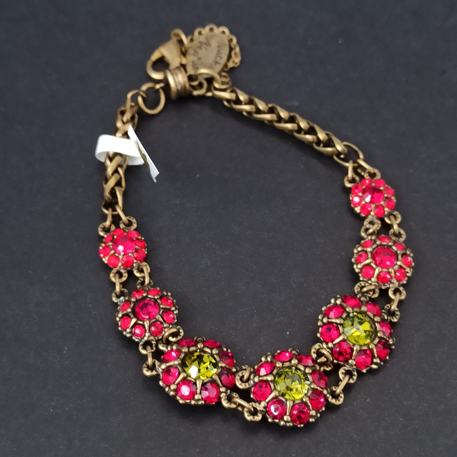 Michal Negrin Bracelet Red Olive Green Graduated Links Art Deco Magnetic New Box