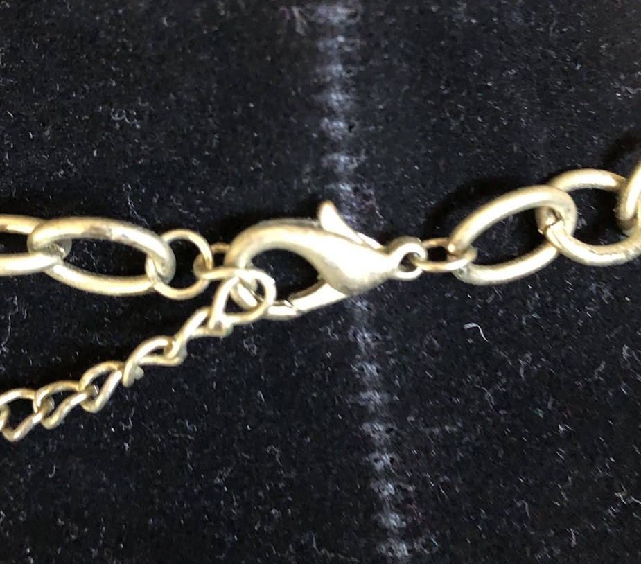 Beige Off-White Statement Necklace Brass Tone Metal Chain Link Lobster Clasp