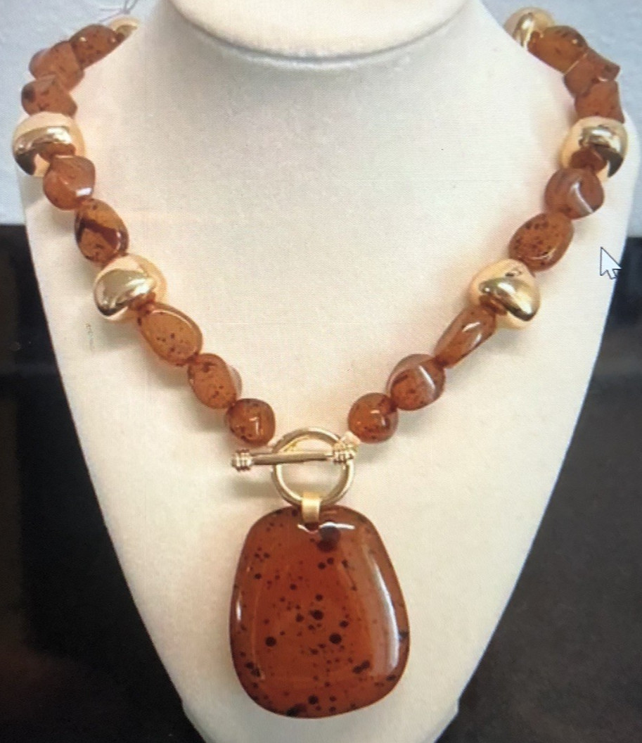 NWT Womens African Tribal Style Collar Necklace 20” Faux Amber + Free GiftBox$89