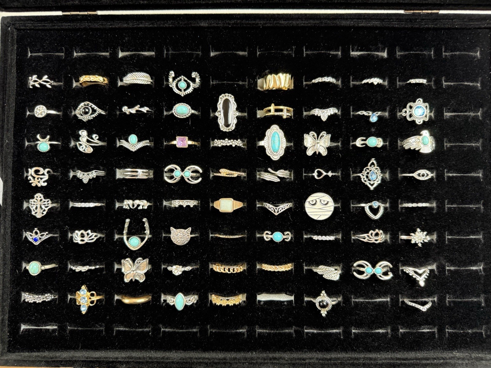 69 PC Boho Style Ring Set With Black Velvet Case