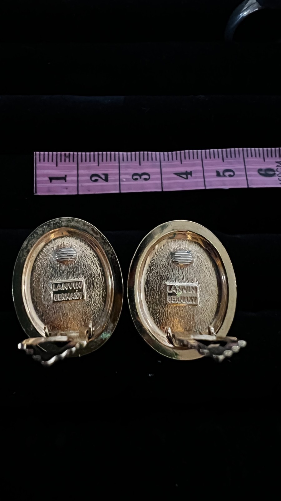 Lanvin Vintage Earrings Black Cabochon Gold Tone Clip-On Statement Designer