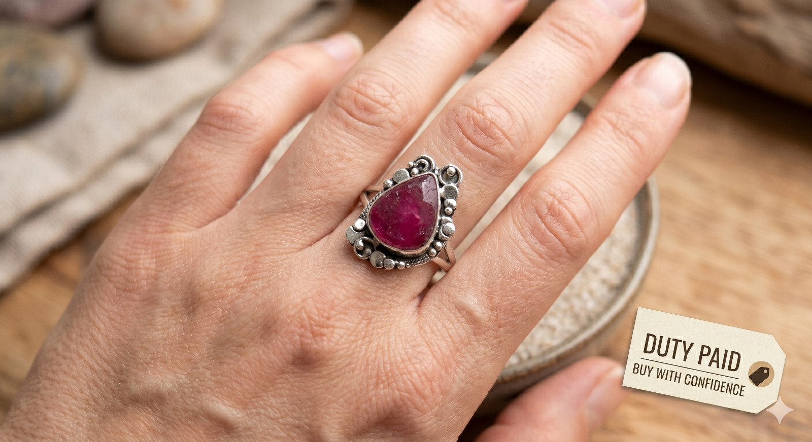 925 Sterling Silver Ruby Promise Statement Sister Vintage Ring Jewelry Size 7.75