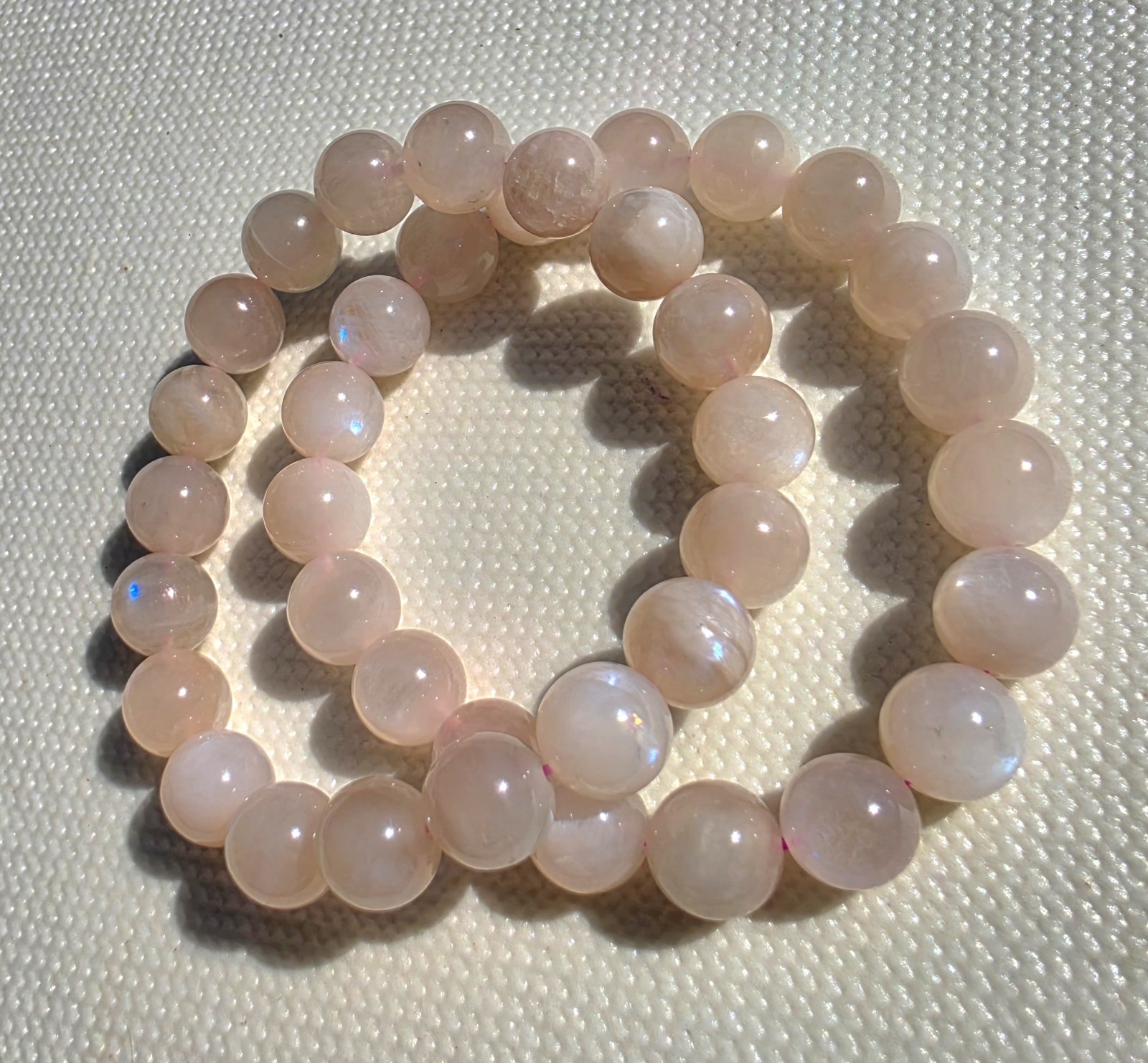 Genuine Pink Moonstone Bracelet Natural Pink Peach Gemstone High Flash Stretchy