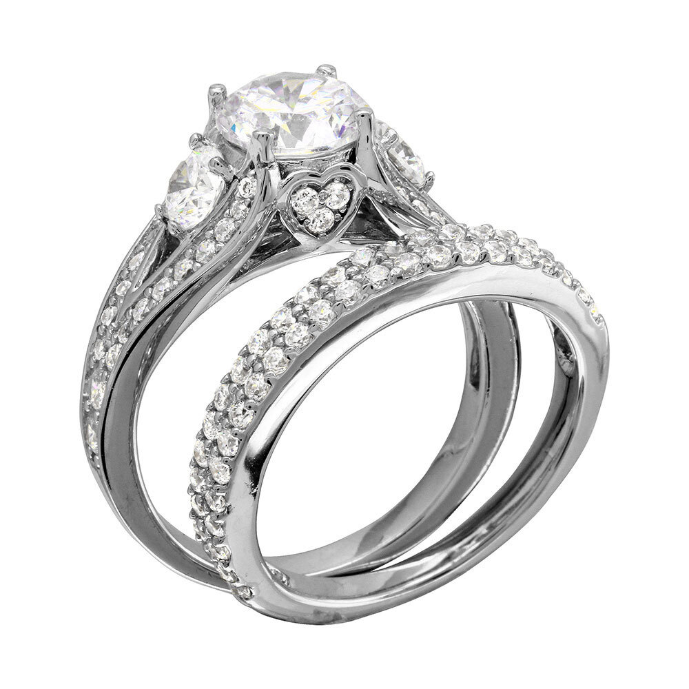 925 STERLING SILVER BRIDAL RING ROUND CENTER WITH SIMULATED FLAWLESS DIAMONDS