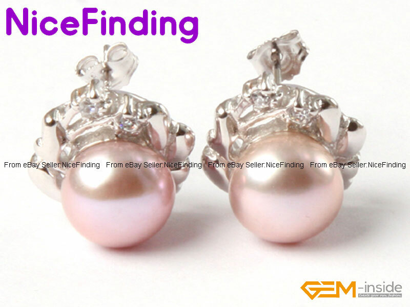 Stud Freshwater Pearl Beads Earrings Sliver Rhinestone Jewelry Christmas Gift