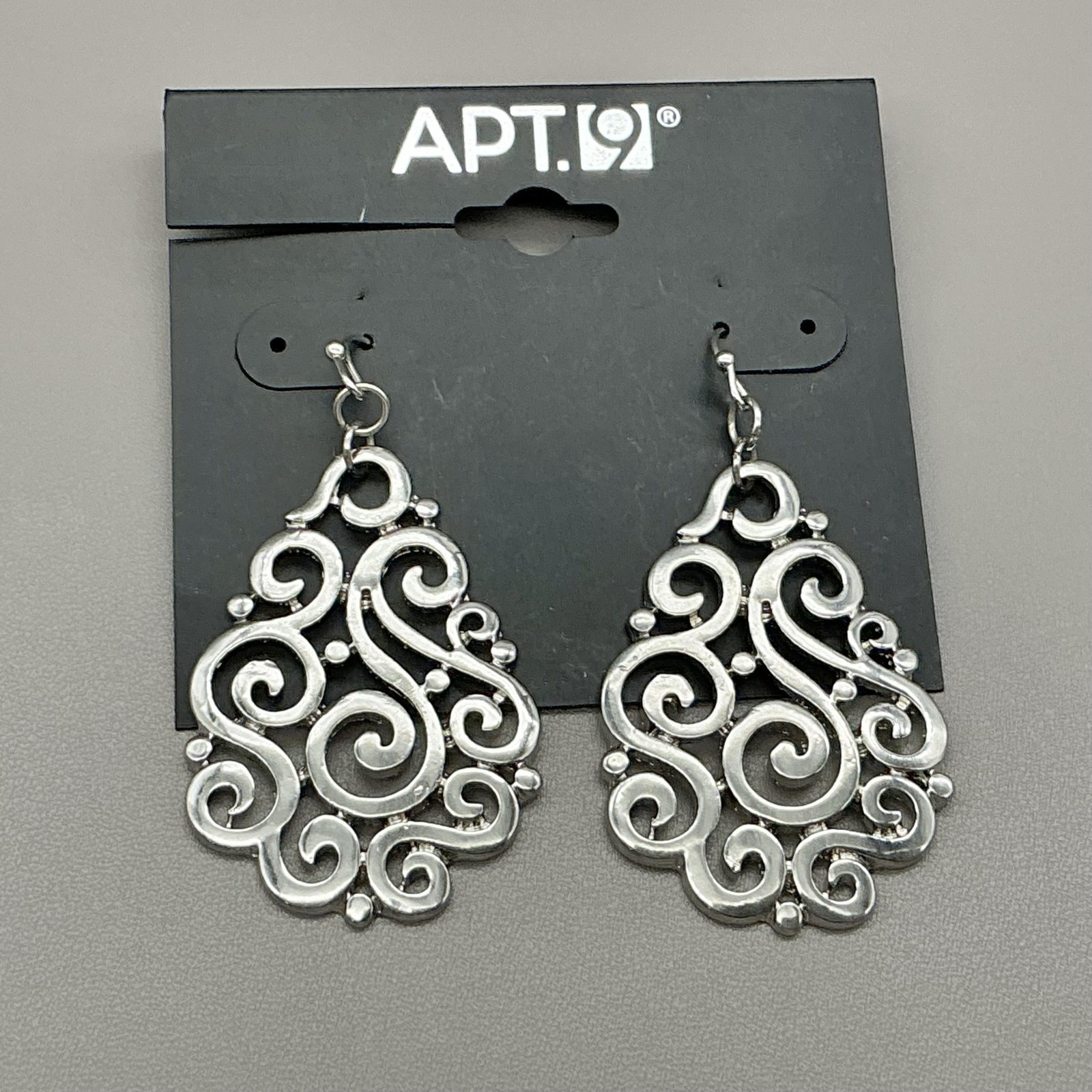 Apt. 9 Earrings Silver Tone Scroll Teardrop Dangle Womens Fashion Jewelry 2″
