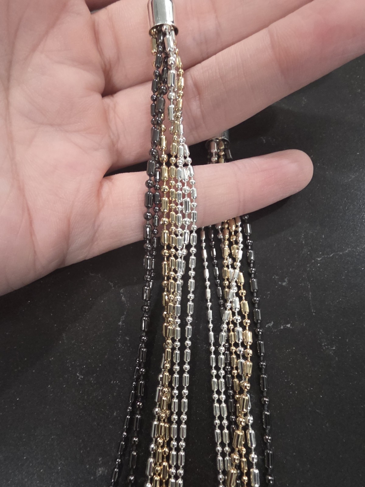 Multicolor Ball/Bead Chain Y-Drop Necklace with Knot/Tassel