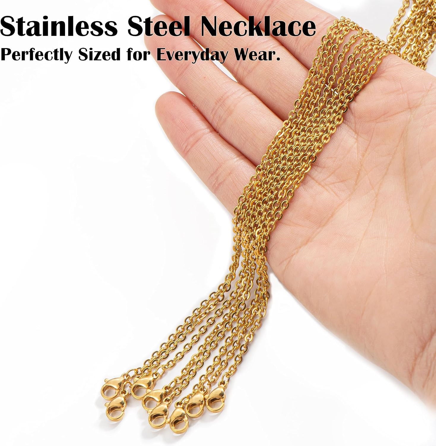 24 Pack Necklace Chains Gold Plated Stainless Steel Cable Chain Necklace Bulk fo