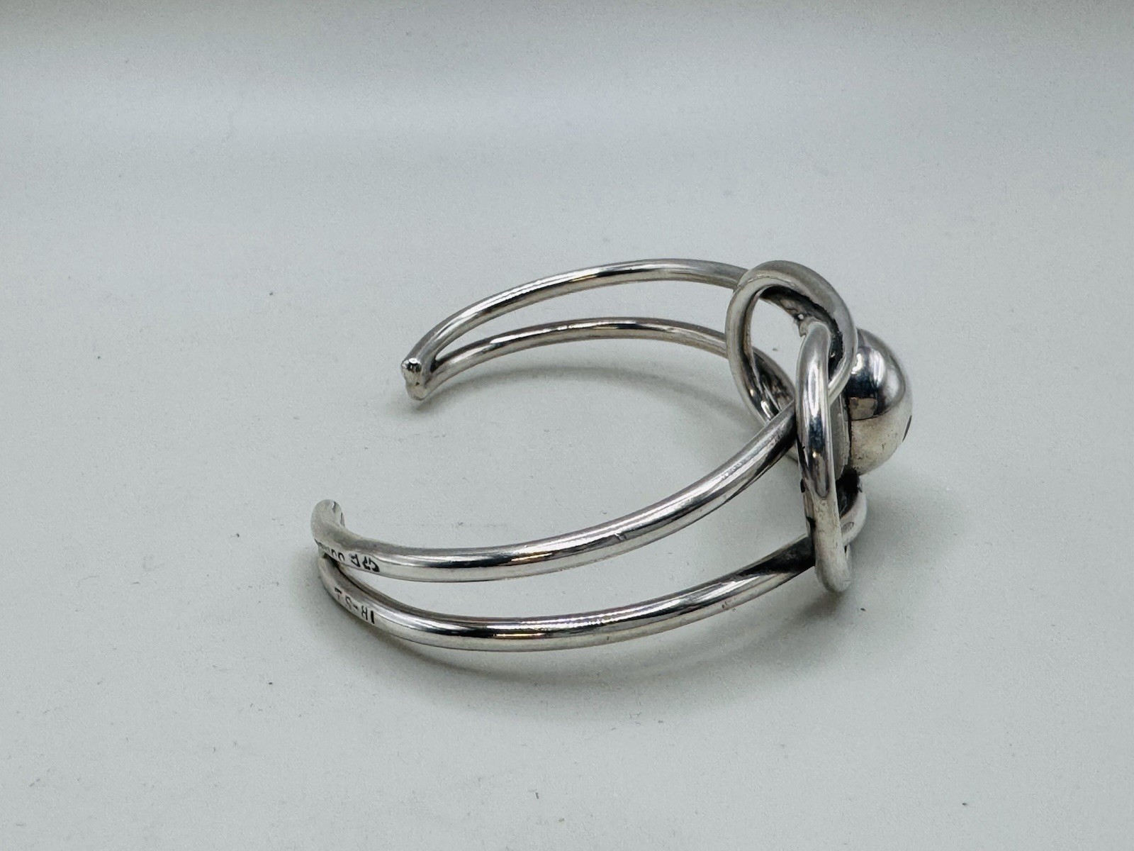 Vintage Taxco Mexico 925 Sterling Silver Modernist Bangle Bracelet Cuff Signed
