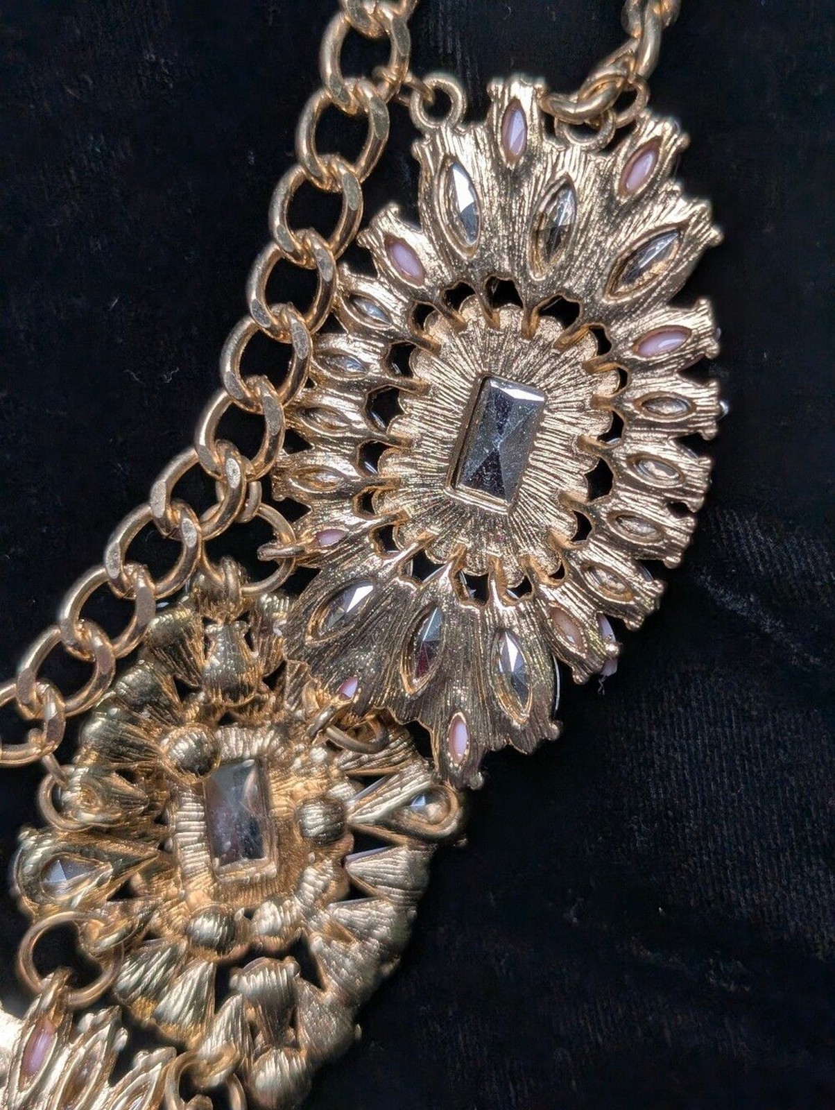 Pastel Rhinestone Statement Bib Necklace Romantic Coquette Glam Gold Feminine