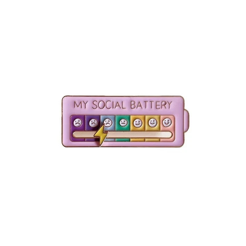 Funny Social Battery Slider Pin – 7-Mood Expression Badge, Cute Interactive Pin