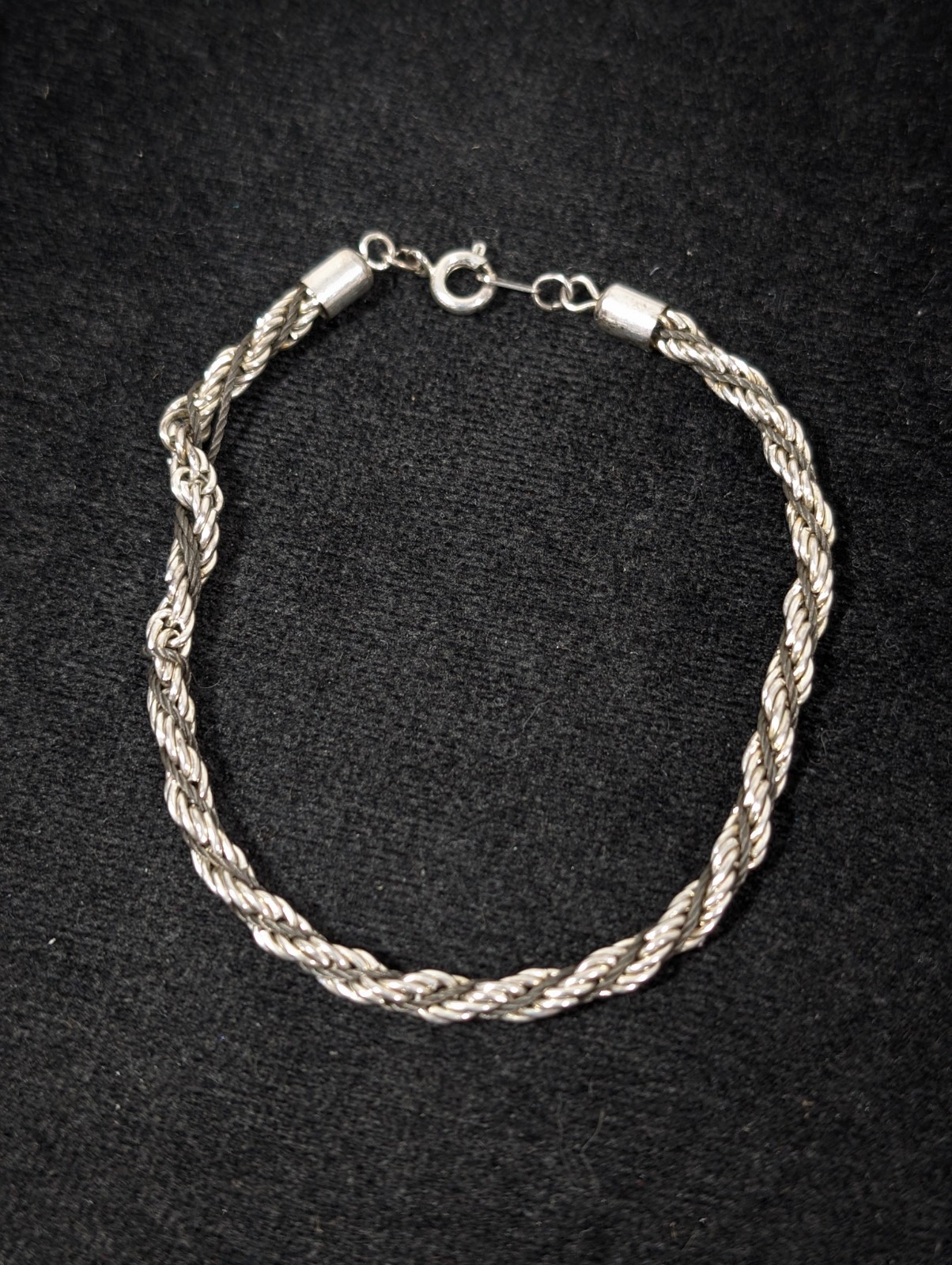 Vintage Silver Tone Rope Chain Twist Bracelet Classic 7.5 inch
