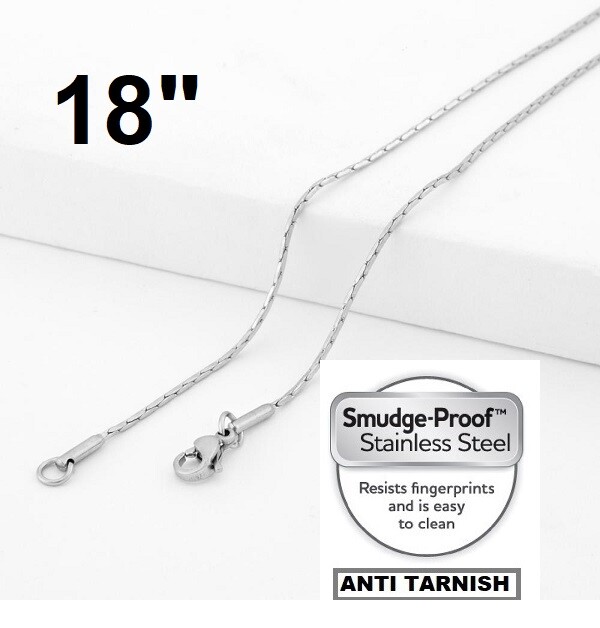 Stainless Steel Diamond-Cut Box Chain Thin 1.0mm 18″ Lobster Clasp Anti Tarnish
