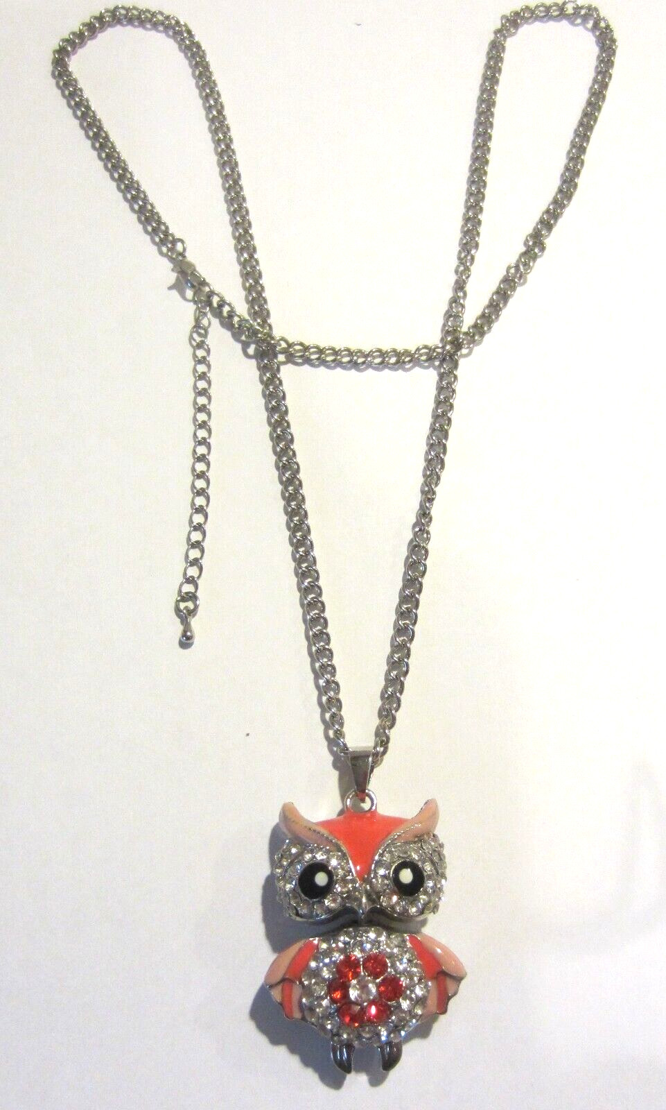 Betsey Johnson Pink Rhinestone Enamel Owl Pendant Necklace