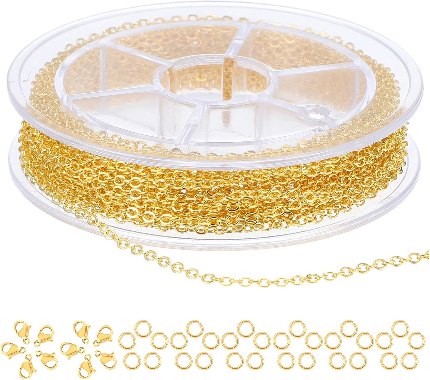 9.8Ft Necklace Chain for Jewelry Making, Gold Plated Stainless Steel Link Cable