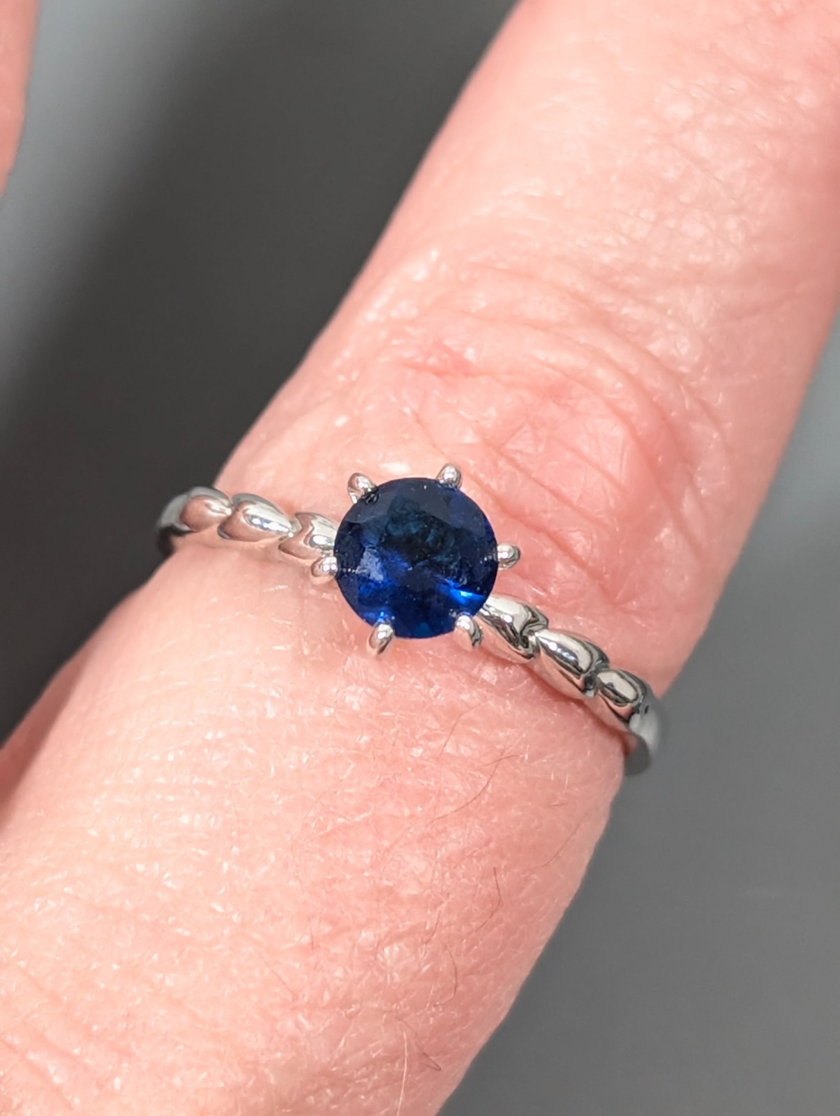Silver Tone Round Blue CZ Solitaire Cocktail Ring Size 9 Scalloped Band