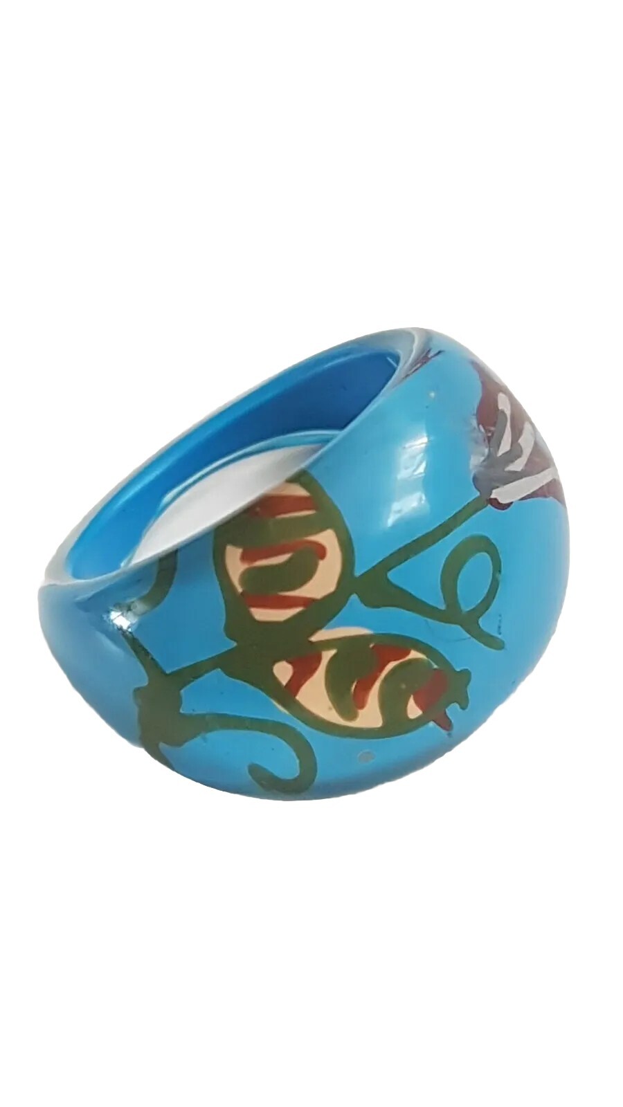 P Q 56-58mm BLUE Vintage LUCITE Dome Resin 1 Tulip Flower Chunky Ring Jewellery