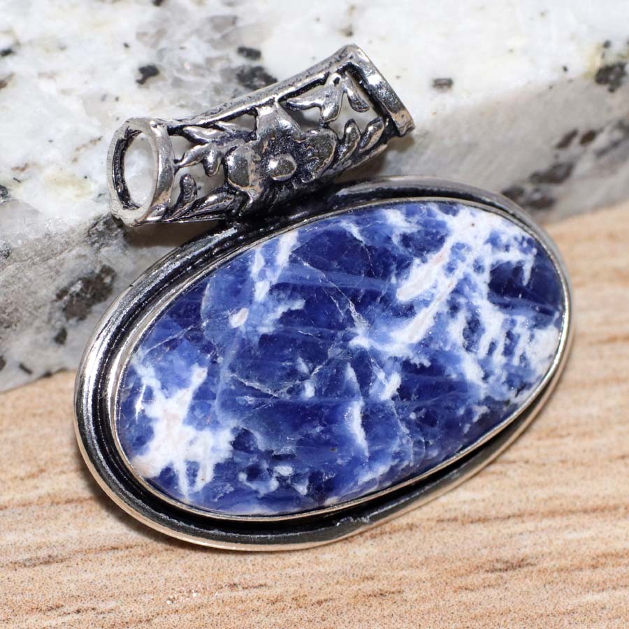 925 Silver Plated Chunky Sodalite Pendant 1.2″ Party Wear Gift Fashion Sale JW